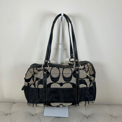 Coach Black Signature Monogram Stripe Tote Shoulder Bag M0926-F13551