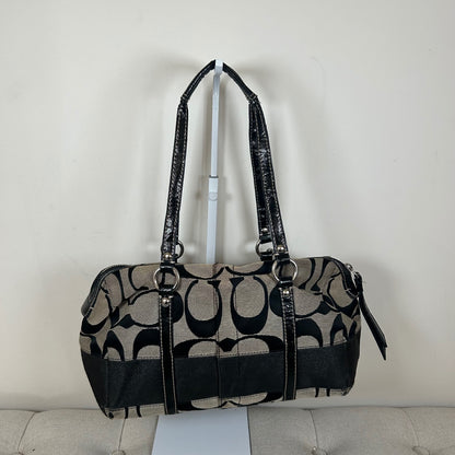 Coach Black Signature Monogram Stripe Tote Shoulder Bag G1220-F19563