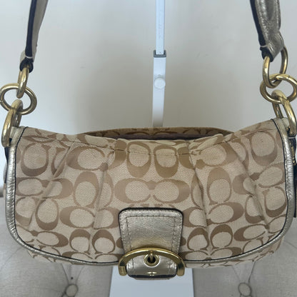 Coach Soho Beige Gold Signature Monogram Shoulder Bag J1160-F17093