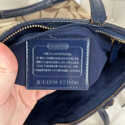 Coach Beige Signature Monogram Navy Stripe Tote Shoulder Bag E1320-F21950