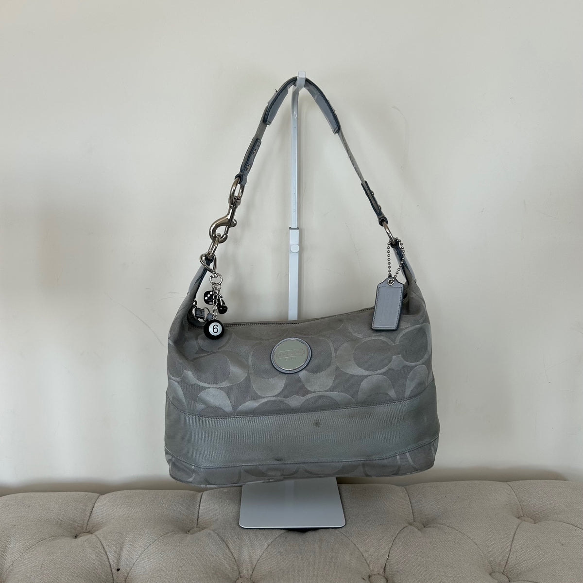 Coach Blue Grey Monogram Hobo Slouch Shoulder Bag K1159-F17434