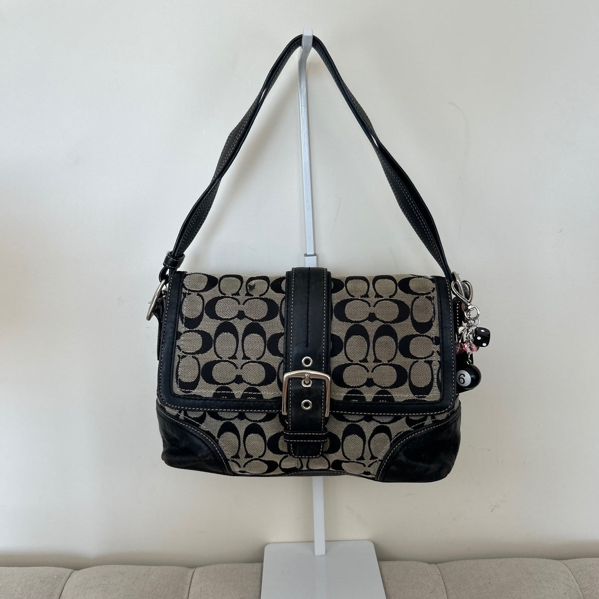 Coach Soho Black Signature Monogram Flap Shoulder Bag E0867-F12641