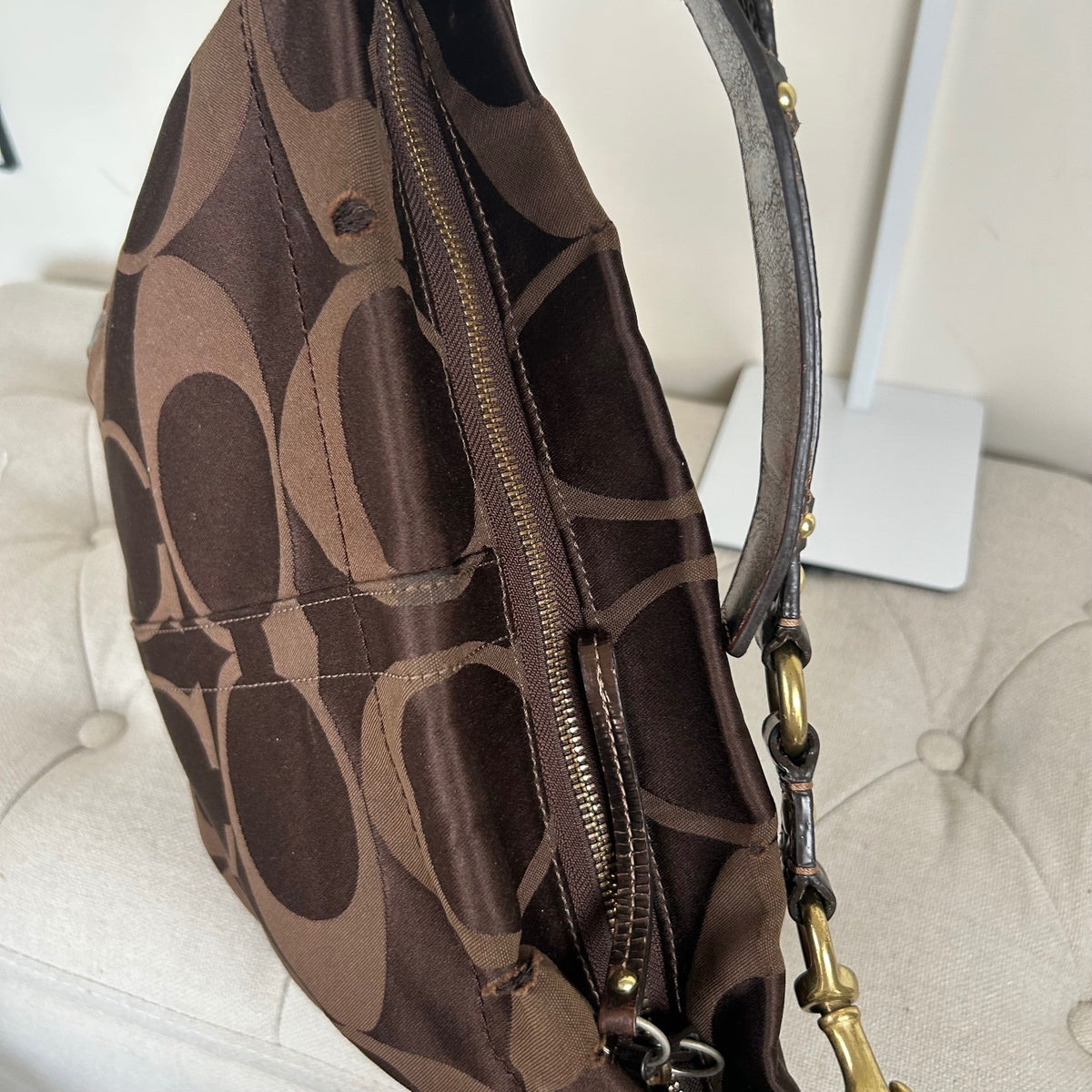Coach Brown Carly Medium Monogram Shoulder Bag F0825-13008