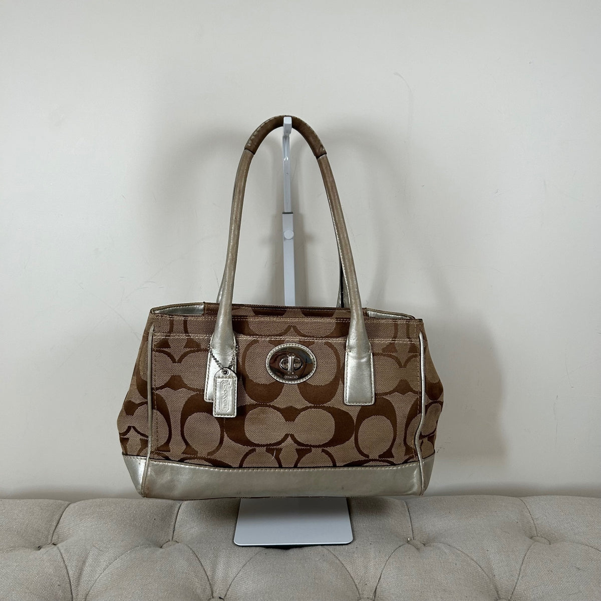 Coach Madeline Brown Monogram Shoulder Bag Silver Detail A0873-11557