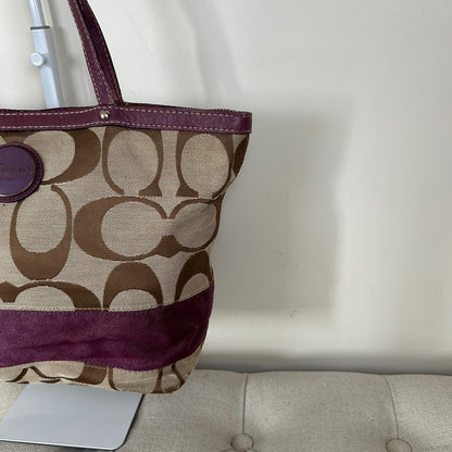 Coach Signature Monogram Purple Stripe Tote Shoulder Bag E1020-F15112
