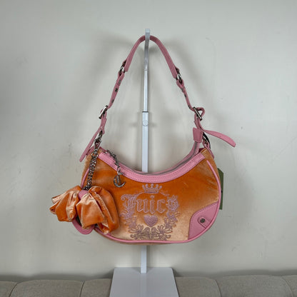Y2K Juicy Couture Orange Velour Mini Shoulder Bag with Pink Detailing