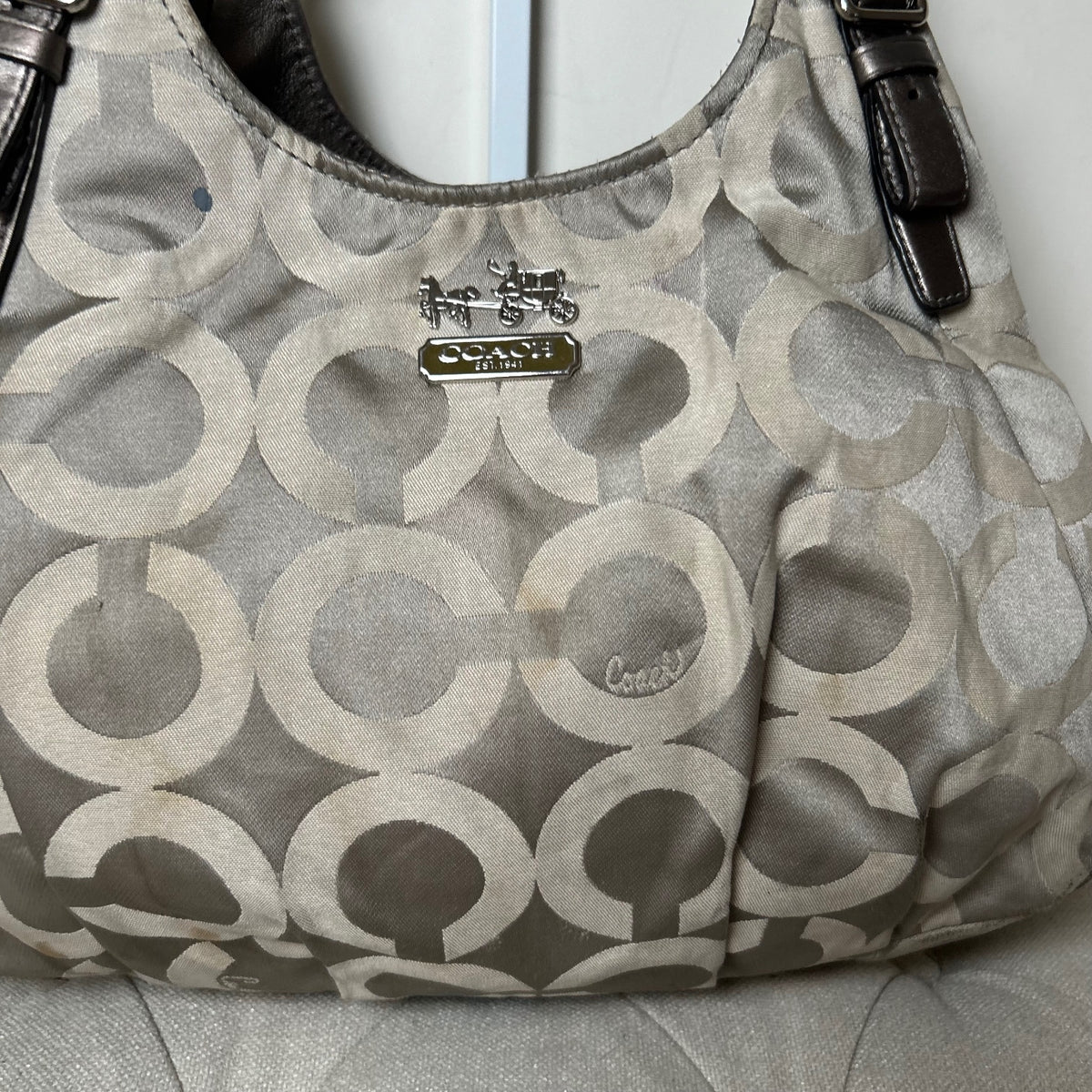 Coach Grey Signature Monogram 3 Compartment Shoulder Bag D1182-17689