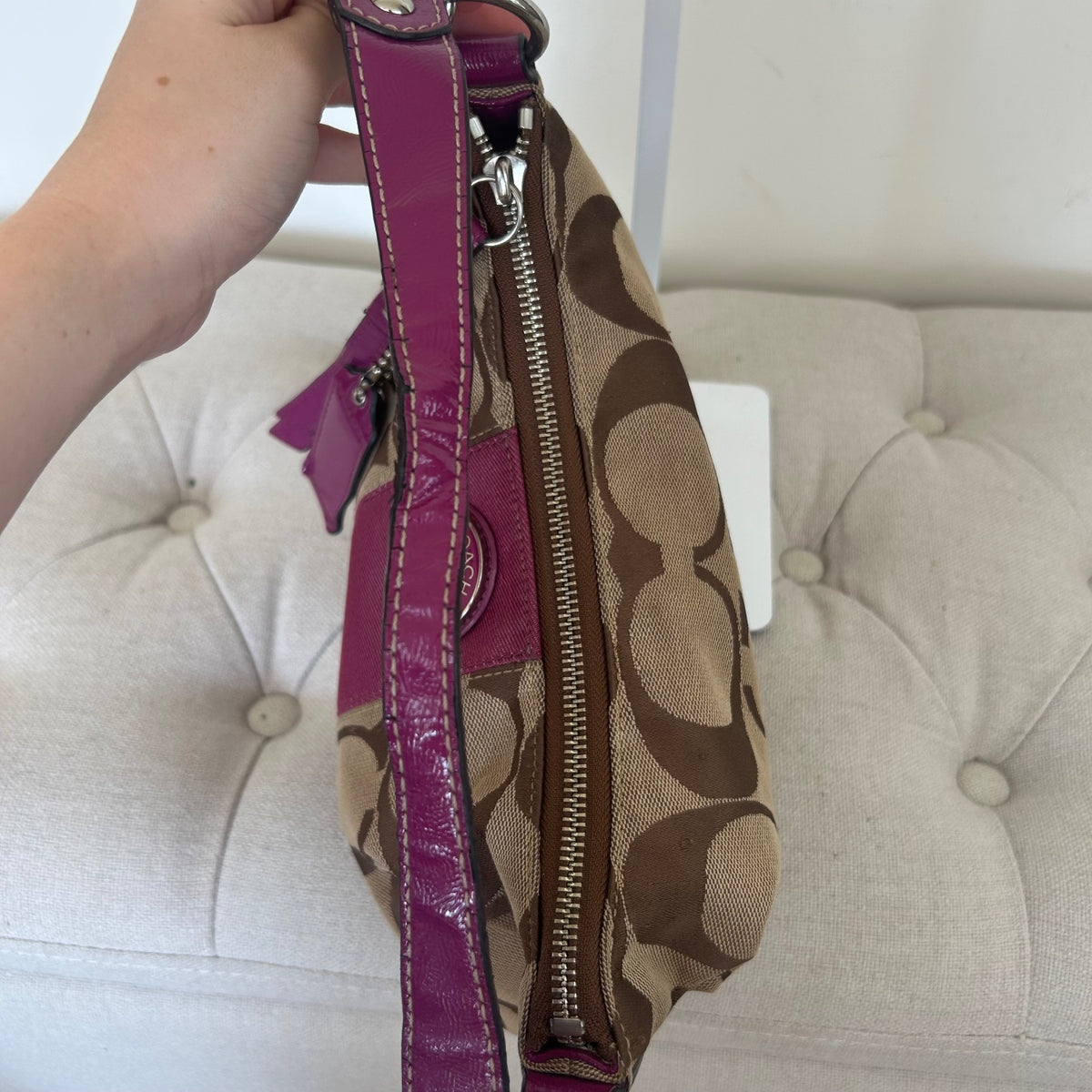 Coach Brown Monogram Pink Stripe Shoulder Bag A1305-F19218