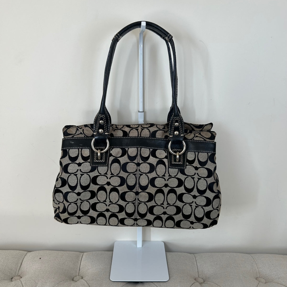 Coach Penelope Black Monogram 3 Compartment Shoulder Bag C1026-F14696
