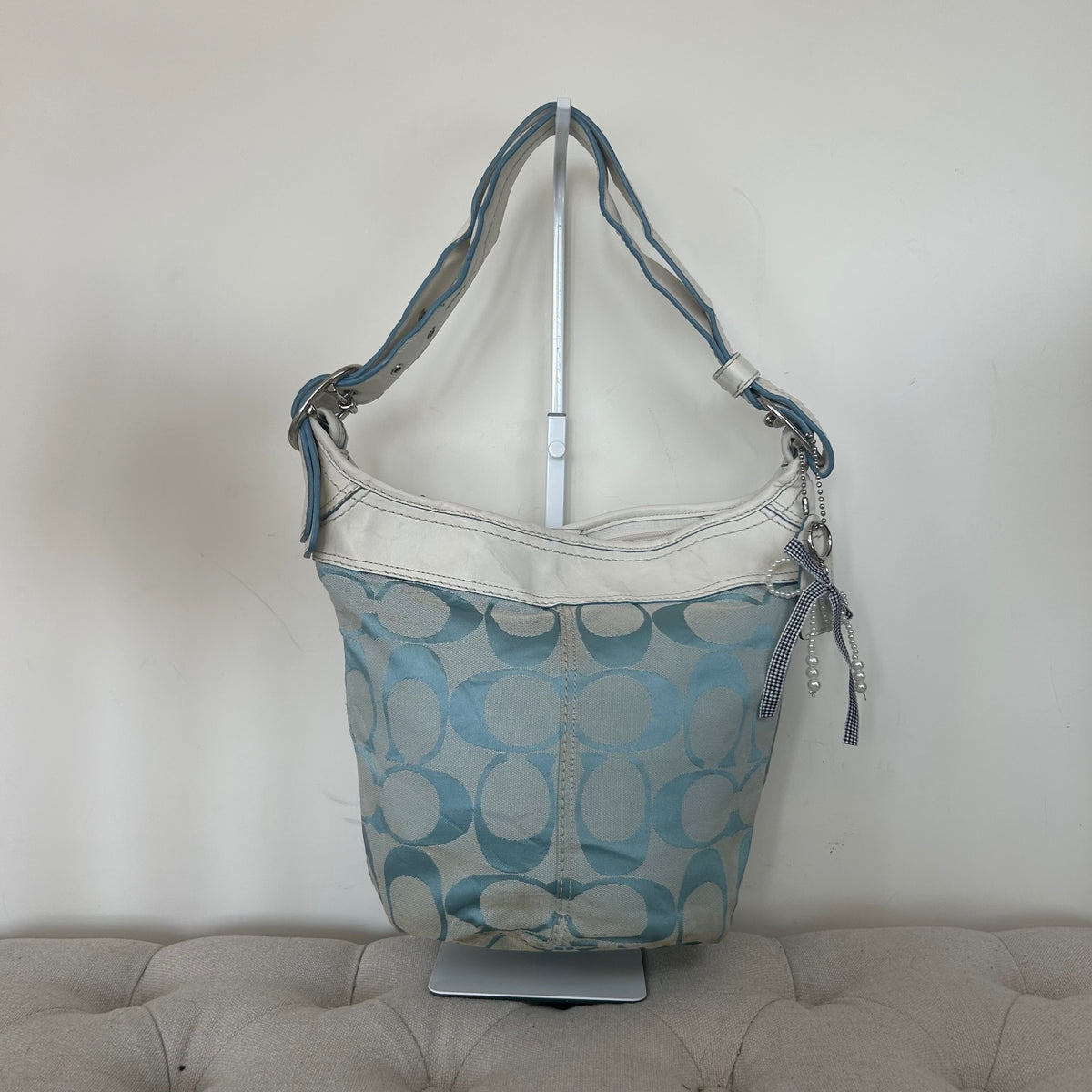 Coach Baby Blue Monogram Canvas Bucket Shoulder Bag M0849-F13358