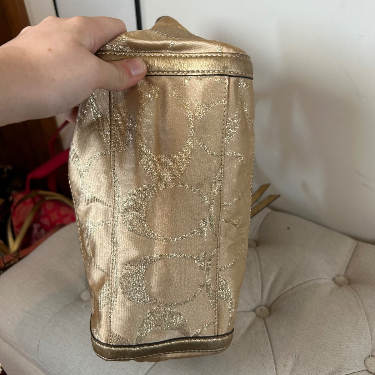 Coach Signature Stripe Studded Gold Monogram Shoulder Bag F0873-12905