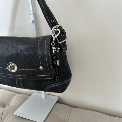 Coach Soho Black Pebbled Leather Flap Shoulder Bag F0917-F13957