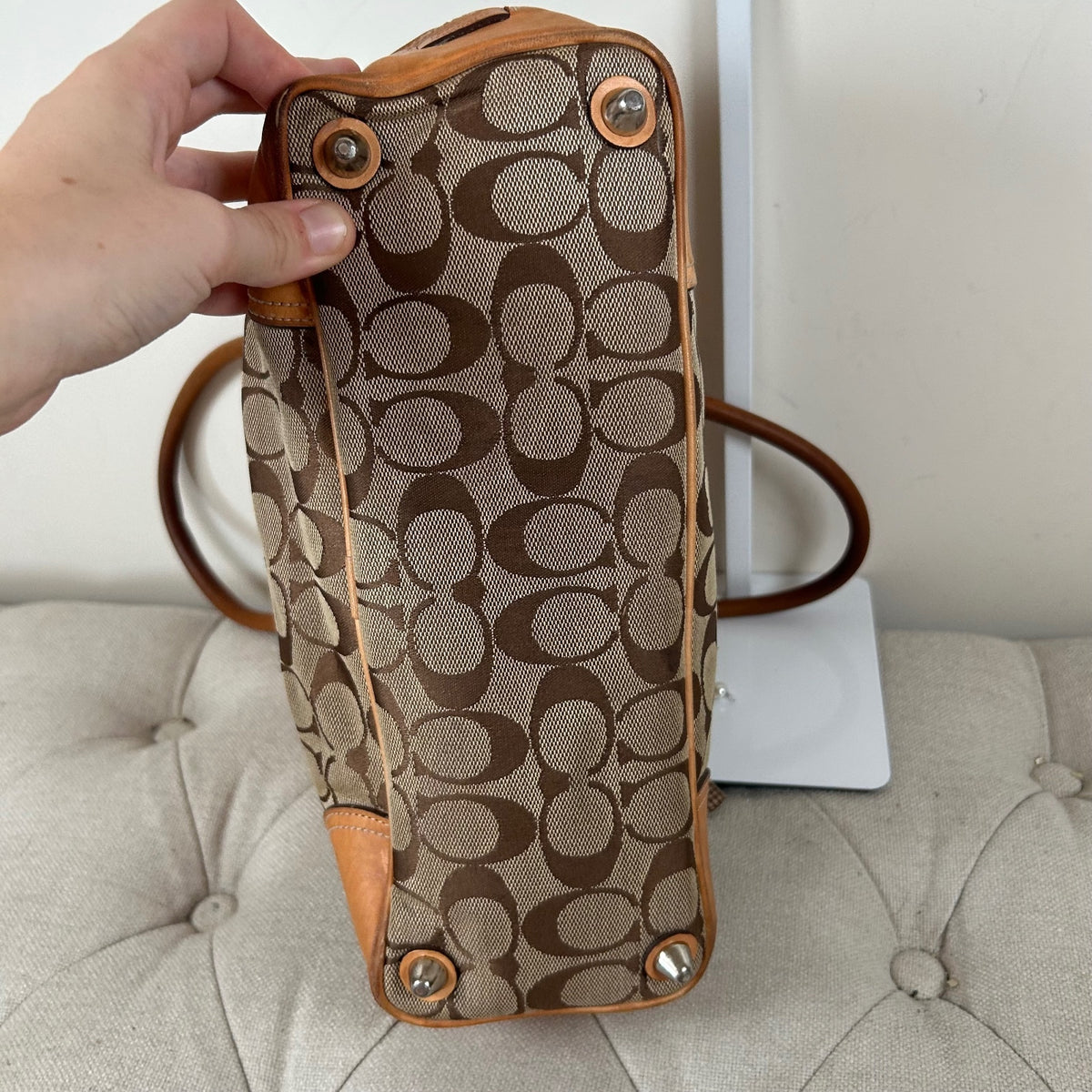 Coach Beige Hampton Monogram Shoulder Bag J3J-6366