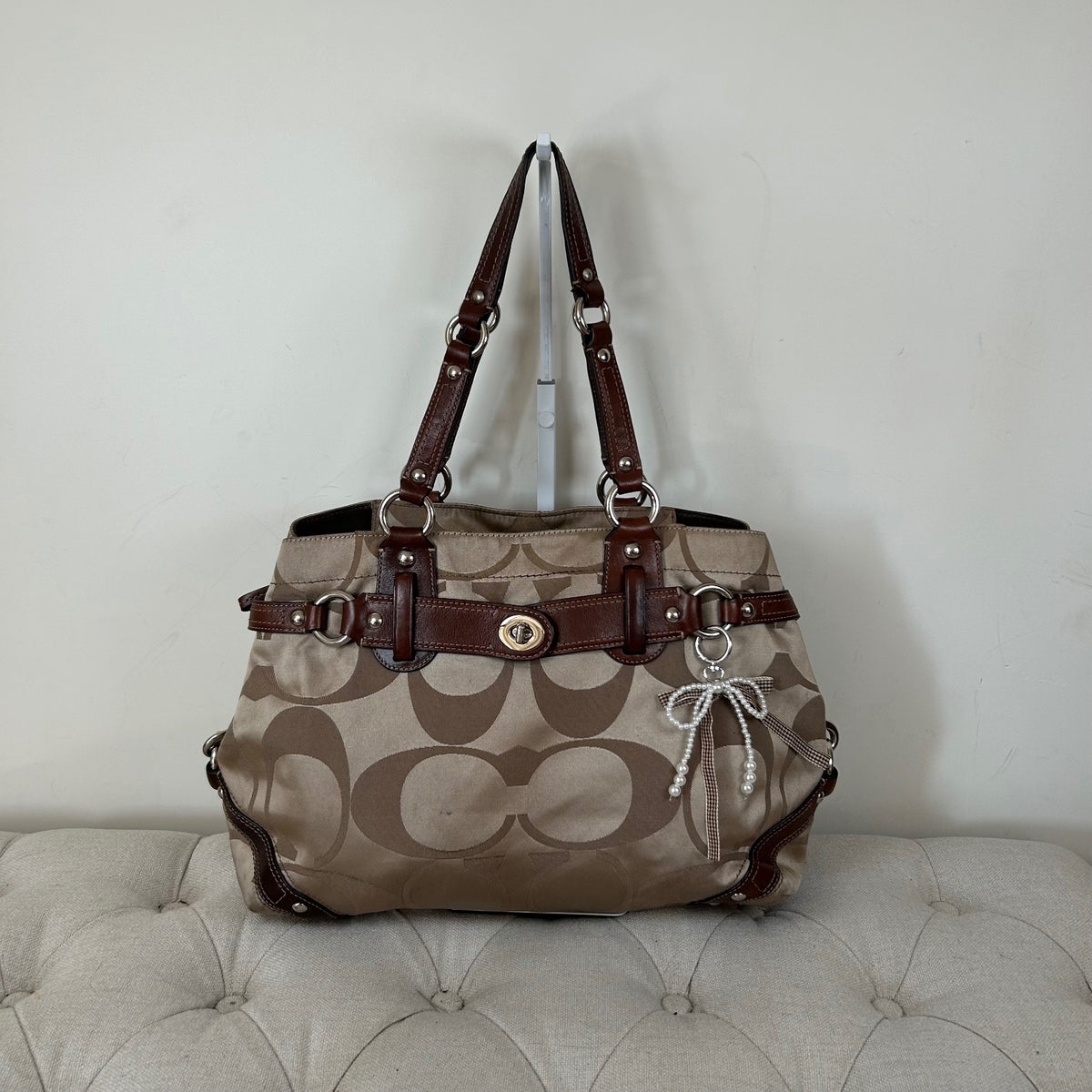 Coach Brown Signature Monogram Turnlock Shoulder Bag J0873-13304