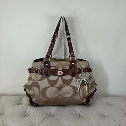 Coach Brown Signature Monogram Turnlock Shoulder Bag J0873-13304