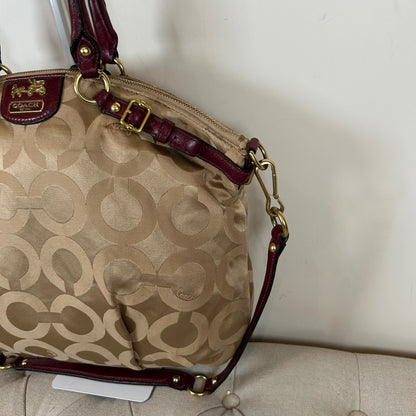 Coach Ashley Beige & Burgundy Large Convertible Shoulder Bag F1173-18648