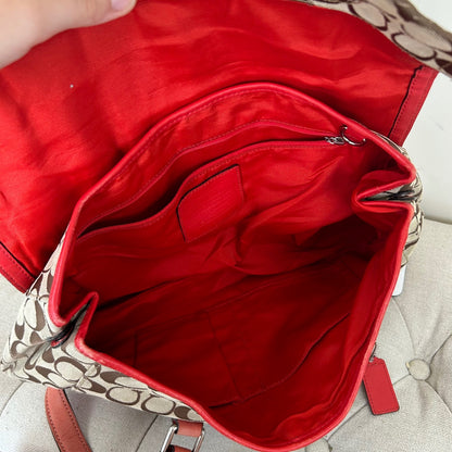 Coach Brown Monogram Turnlock Red Stripe Shoulder Bag K0872-F13070