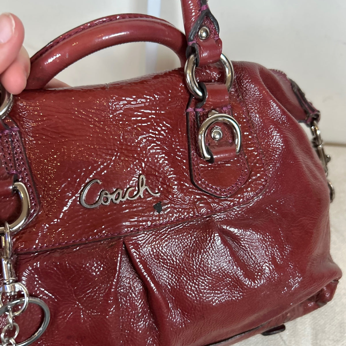 Coach Ashley Dark Red Patent Leather Convertible Shoulder Bag J1149-F15455