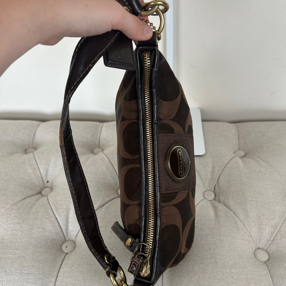 Coach Chocolate Brown Stripe Mini Shoulder Bag H1161-F18035