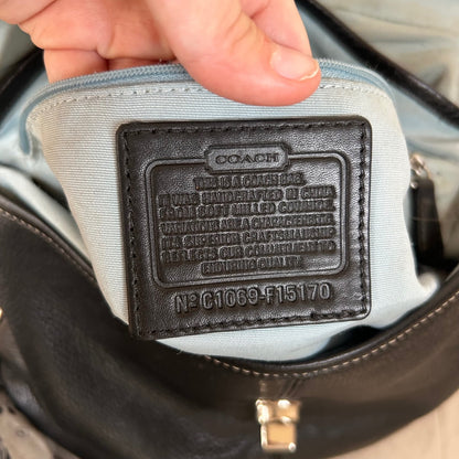 Coach Black Pebbled Leather Shoulder Bag Silver Turnlock C1069-F15065