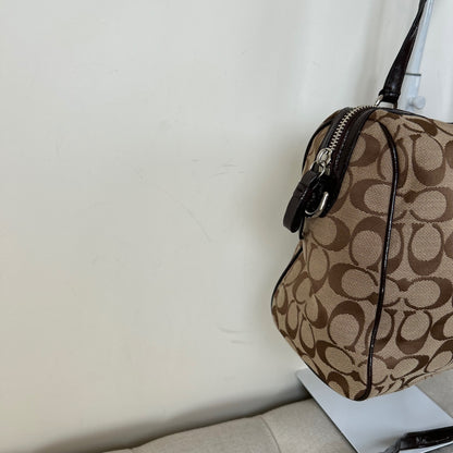 Coach Signature Monogram Stripe Convertible Satchel Shoulder Bag Brown D1480-F28505