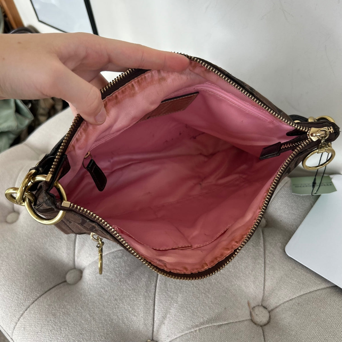 Coach Chocolate Brown Poppy Monogram Shoulder Bag G1168-18135