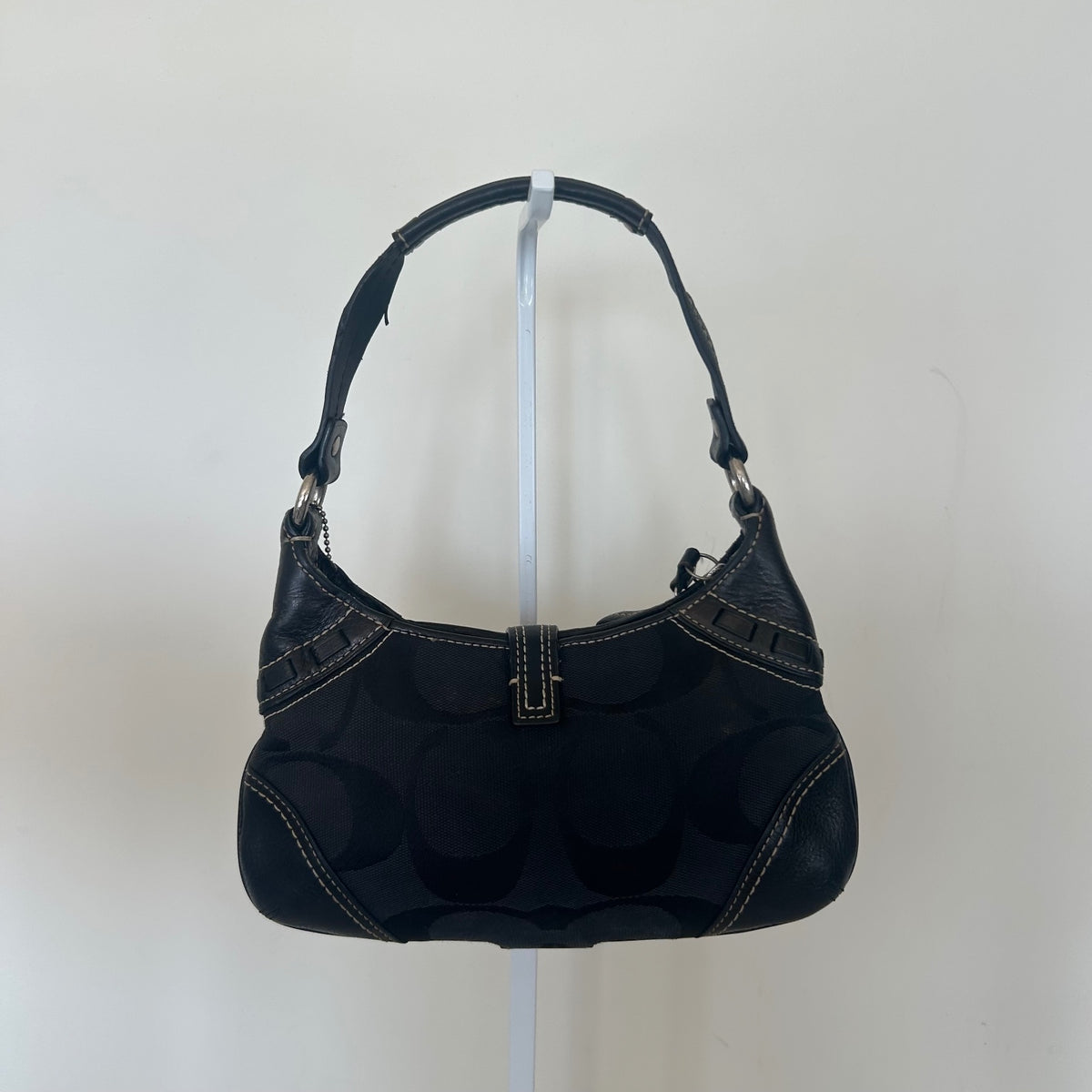 Coach Black Signature Monogram Snakeskin Stripe Buckle Shoulder Bag E06K-10287