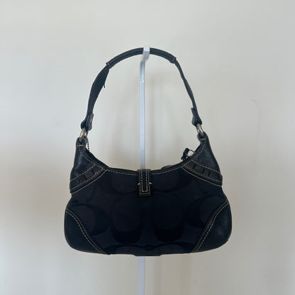 Coach Black Signature Monogram Snakeskin Stripe Buckle Shoulder Bag E06K-10287