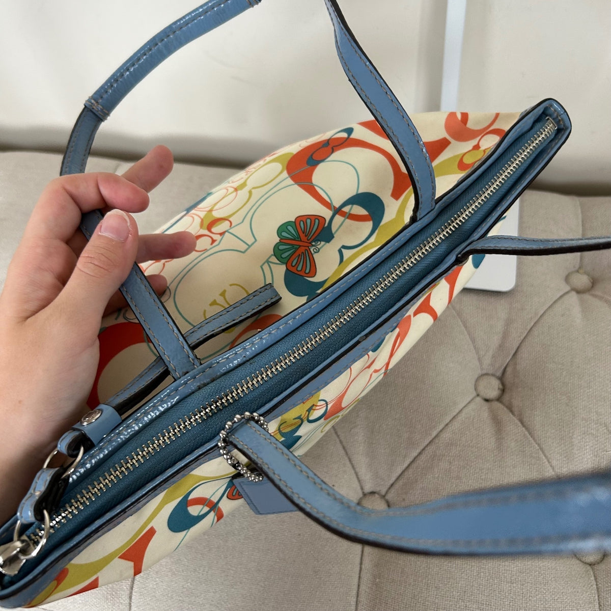 Coach Poppy White Blue Orange Butterfly Tote Shoulder Bag A1160-F17422
