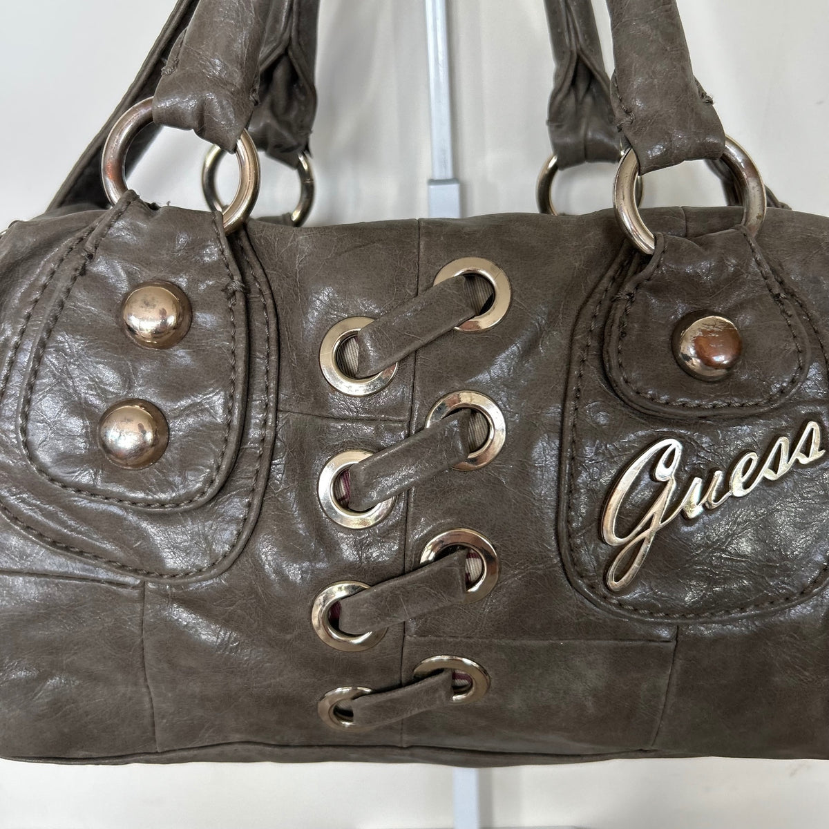 Guess Grey Laced Leather Handbag Shoulder Bag