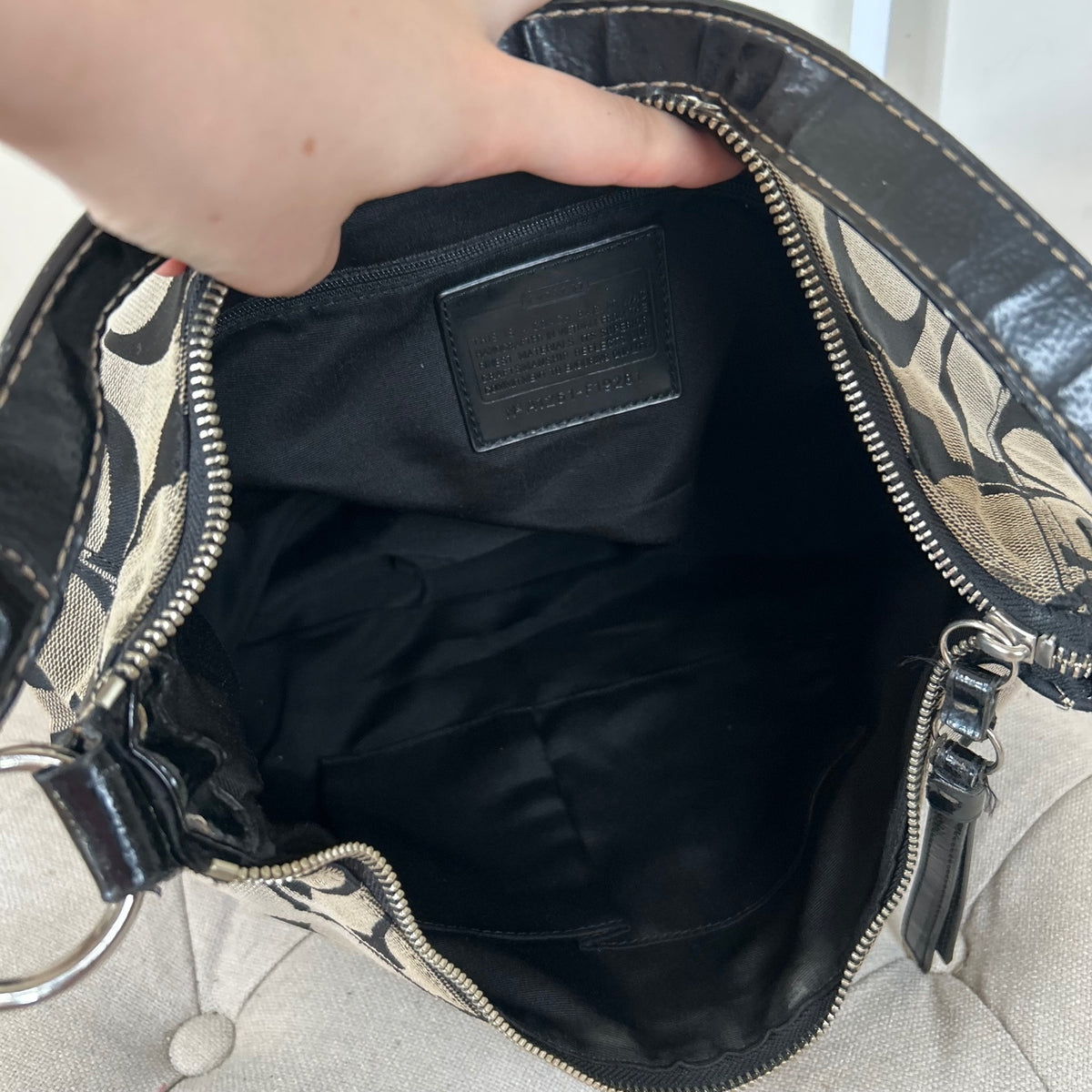 Coach Black Large Signature Stripe Hobo Shoulder Bag A1261-F19281