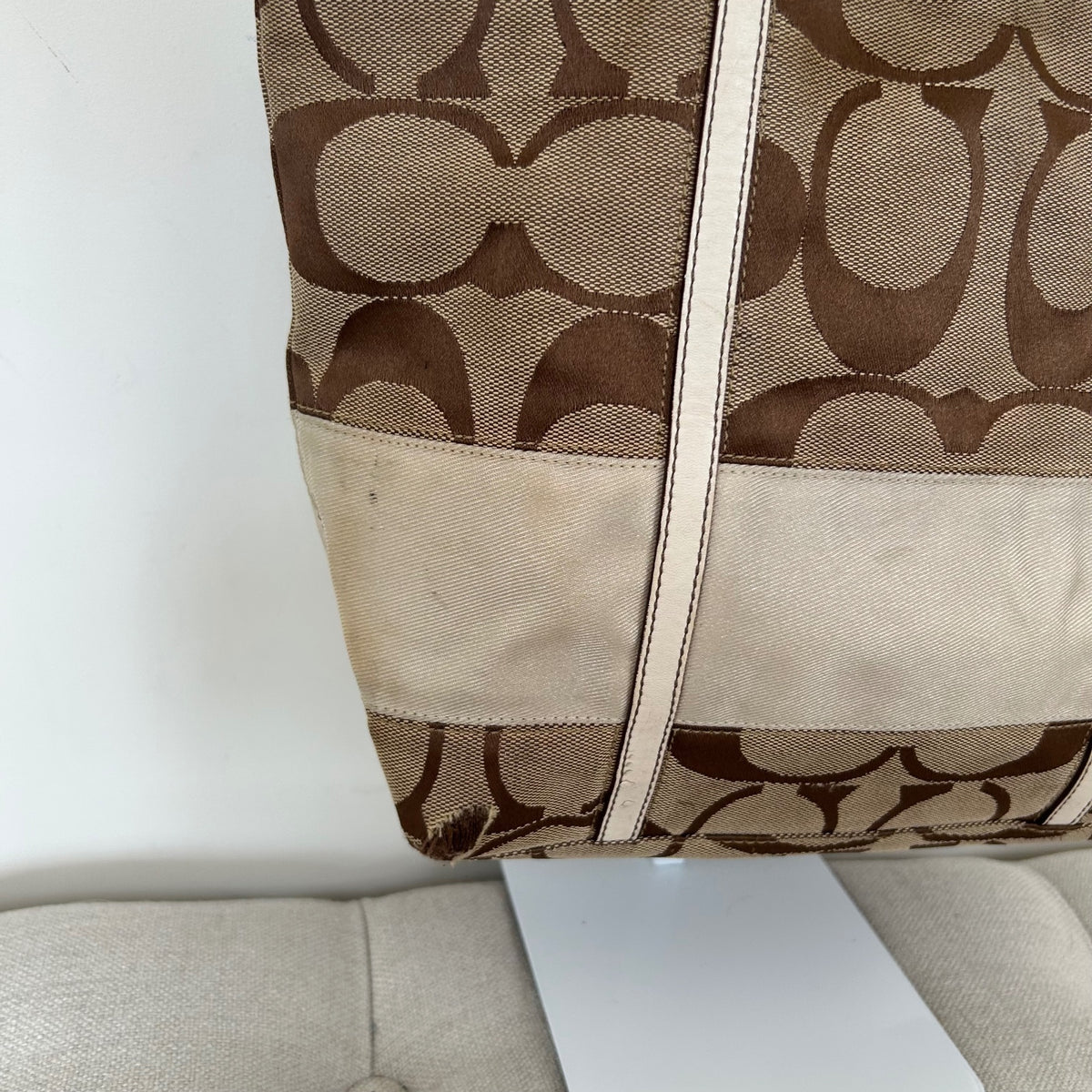 Coach Brown Monogram White Stripe Signature Canvas Shoulder Bag C0768-11098