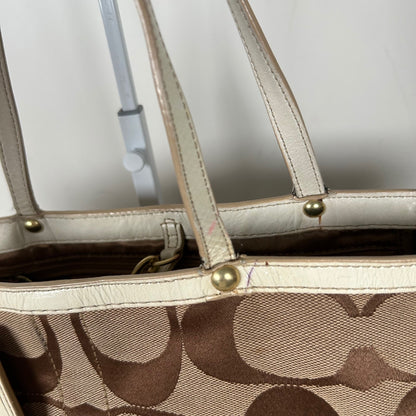 Coach Beige Signature Stripe Canvas Tote Shoulder Bag J0668-10125
