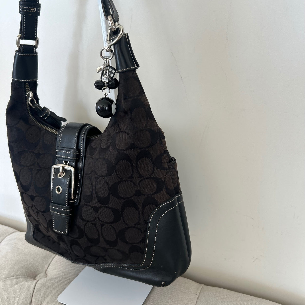 Coach Black Signature Monogram Silver Buckle Soho Shoulder G04J-6824