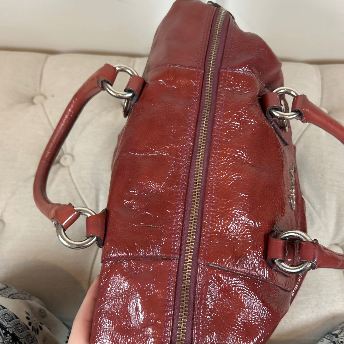 Coach Ashley Dark Red Patent Leather Convertible Shoulder Bag J1149-F15455