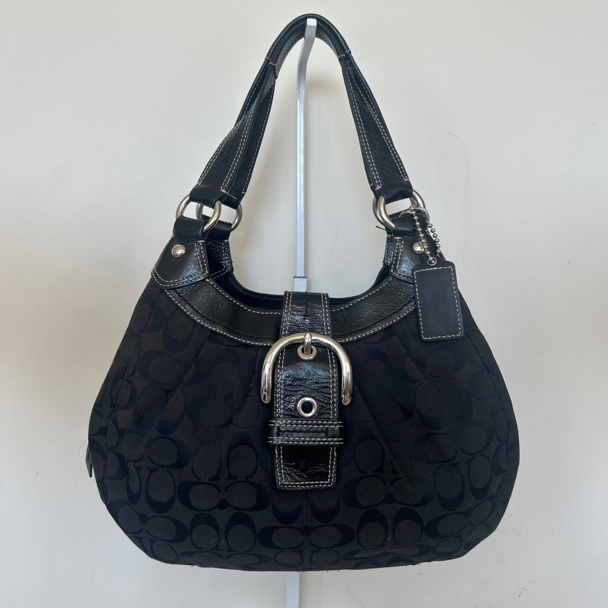 Coach Black Signature Monogram 3 Compartment Shoulder Bag K1020-F15514
