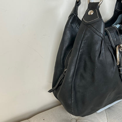 Coach Black Leather 3 Compartment Shoulder Bag Silver Buckle D1069-F15075