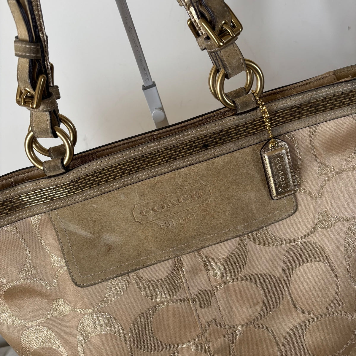 Coach Gold Glitter Monogram Canvas Tote Shoulder Bag F06J-10390