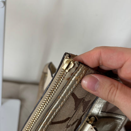 Coach Beige & Silver Monogram Hampton Shoulder Bag J0771-11620