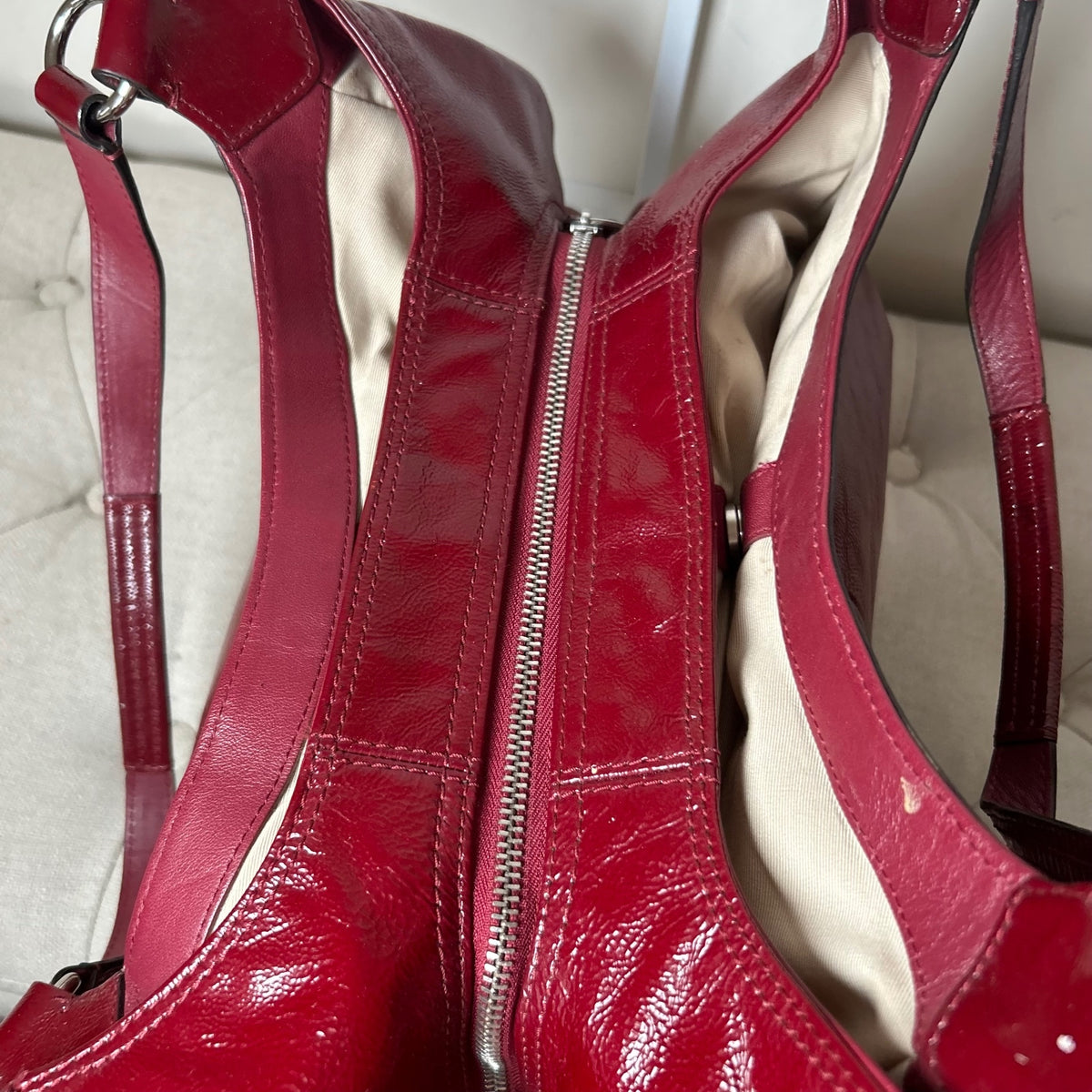 Coach Soho Red Patent Leather Hobo 3 Compartment Shoulder Bag