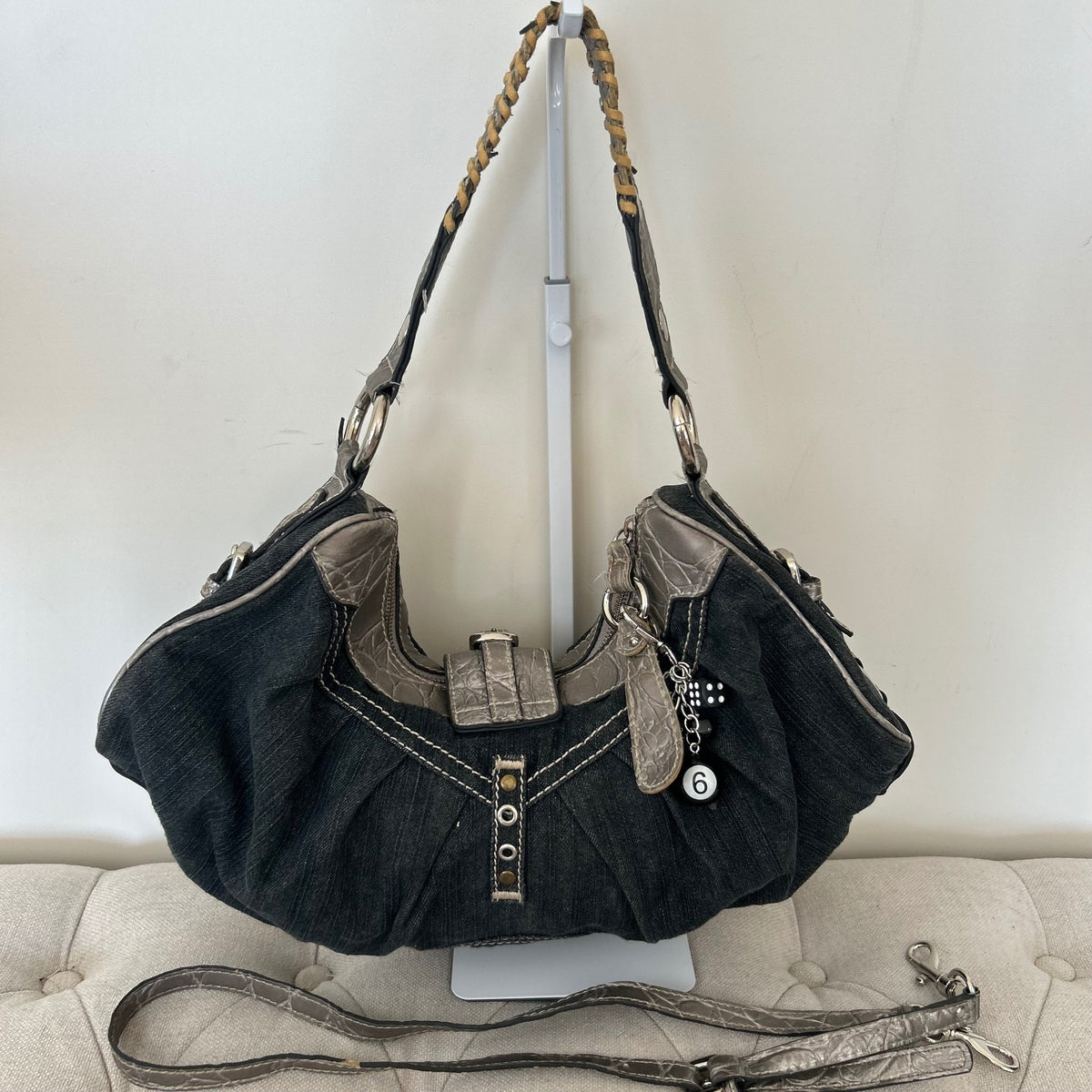 RARE Guess Blue Denim Eyelet Detail Shoulder Bag
