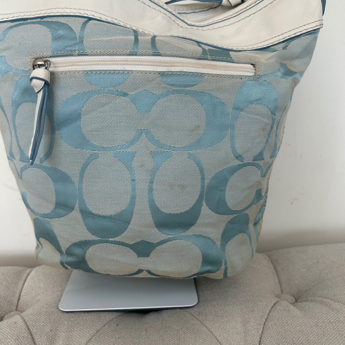 Coach Baby Blue Monogram Canvas Bucket Shoulder Bag M0849-F13358