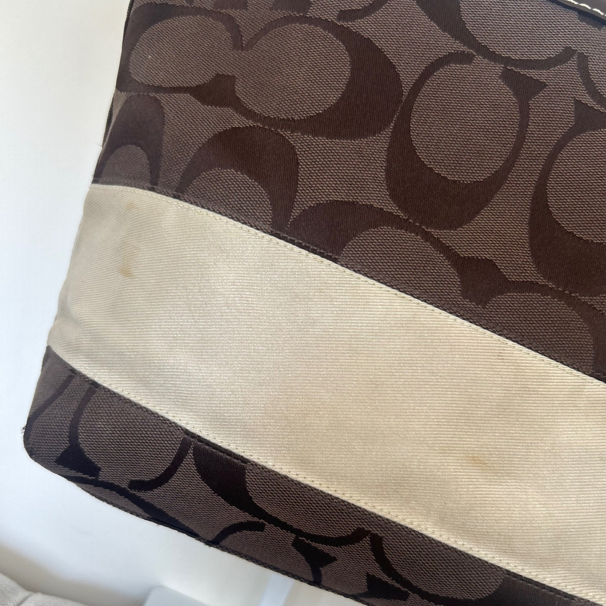 Coach Chocolate Brown Signature Monogram Stripe Tote Bag A0768-10124