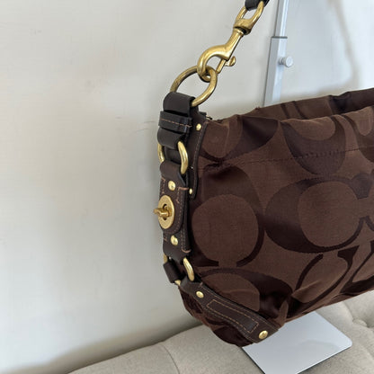 Coach Medium Zoe Chocolate Brown Signature Monogram Shoulder Bag J0826-12871