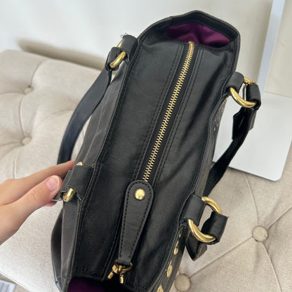 Coach Black Leather Gold Studded Shoulder Bag Handbag Purse F1094-F15235