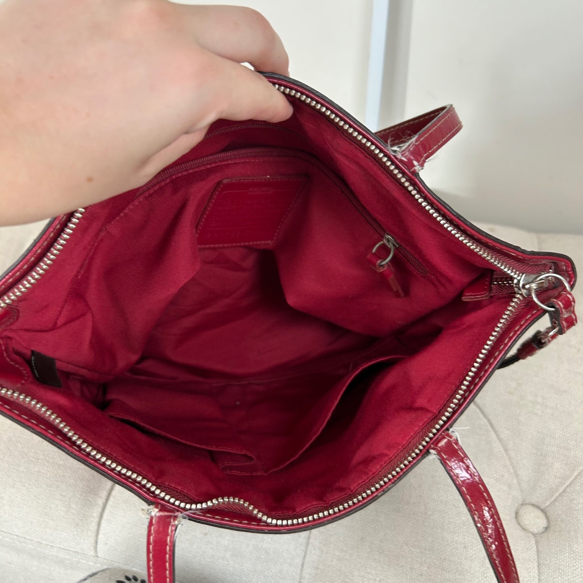 Coach Beige Signature Monogram Red Stripe Tote Shoulder Bag H1182-F17433