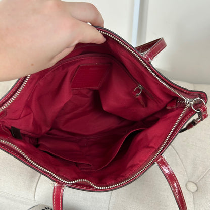 Coach Beige Signature Monogram Red Stripe Tote Shoulder Bag H1182-F17433