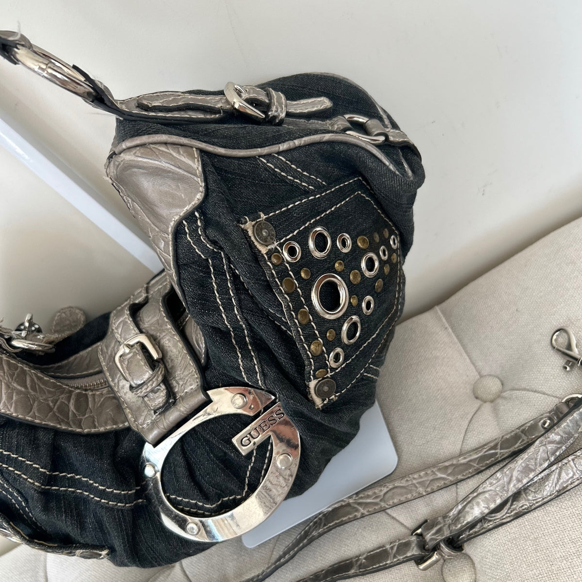 RARE Guess Blue Denim Eyelet Detail Shoulder Bag