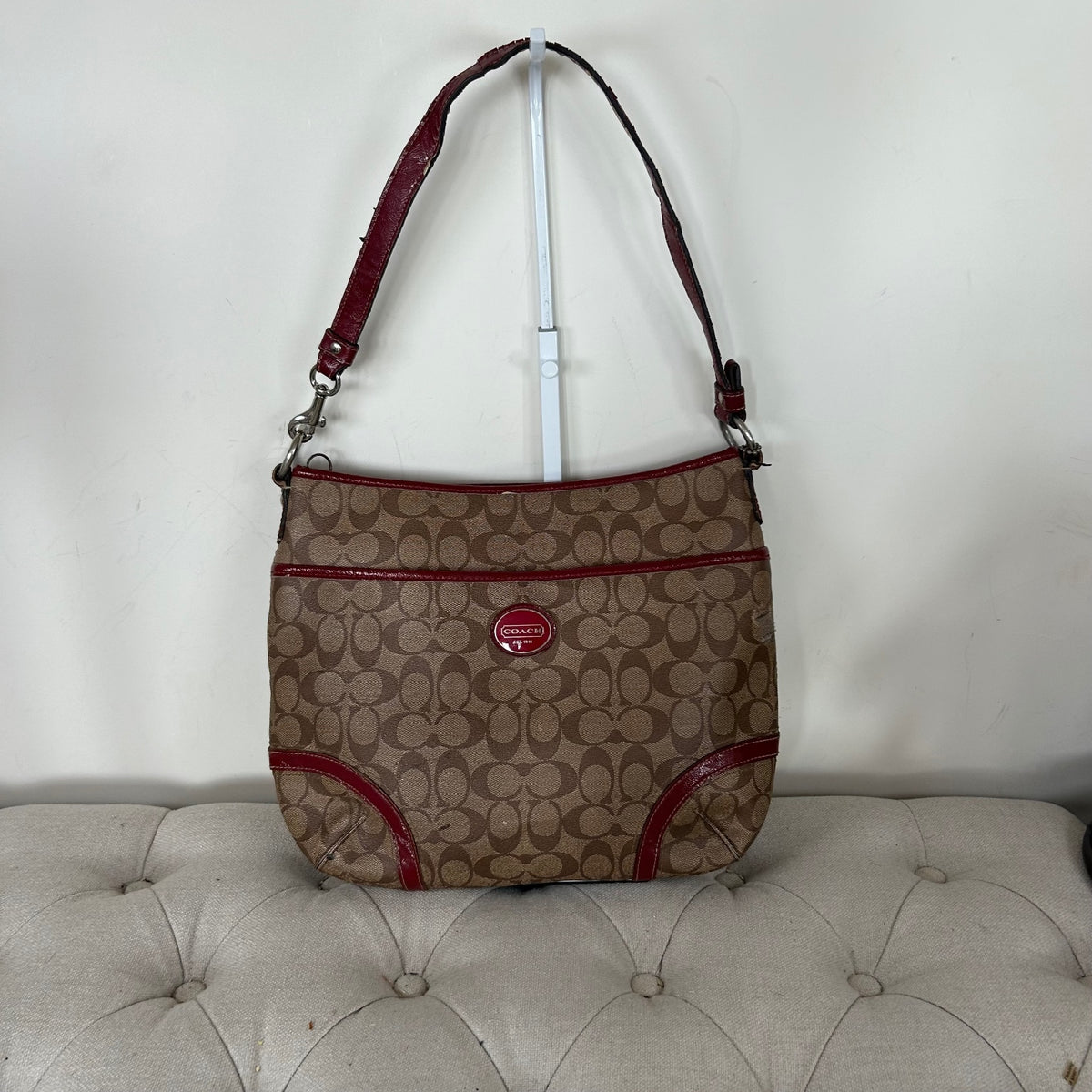 Coach Brown Patent Leather Red Detail One Strap Shoulder Bag H1276-F19823
