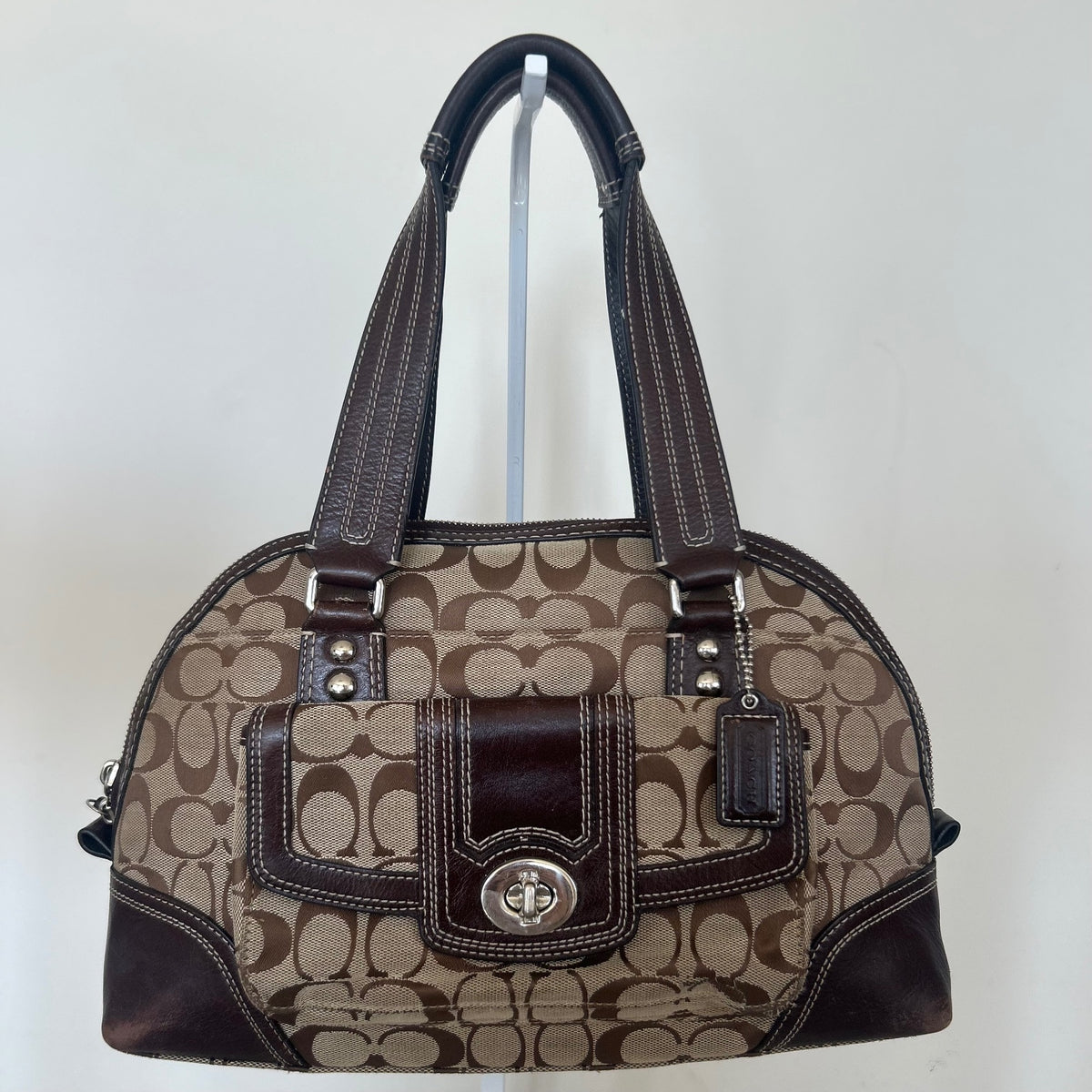Coach Hampton Brown Signature Monogram Shoulder Bag Handbag Purse L1079-F13977